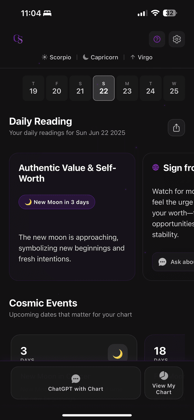 Birth chart screen